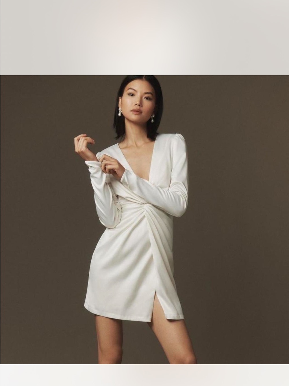 BHLDN Maya Long-Sleeve Twist Satin Mini Dress